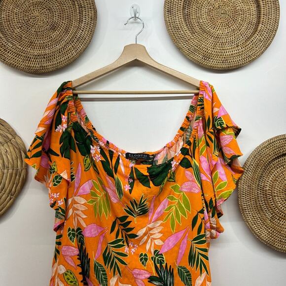 Eloquii Orange Tropical Off Shoulder Short Sleeve Top Vacation Plus Size 20 - Picture 3 of 7